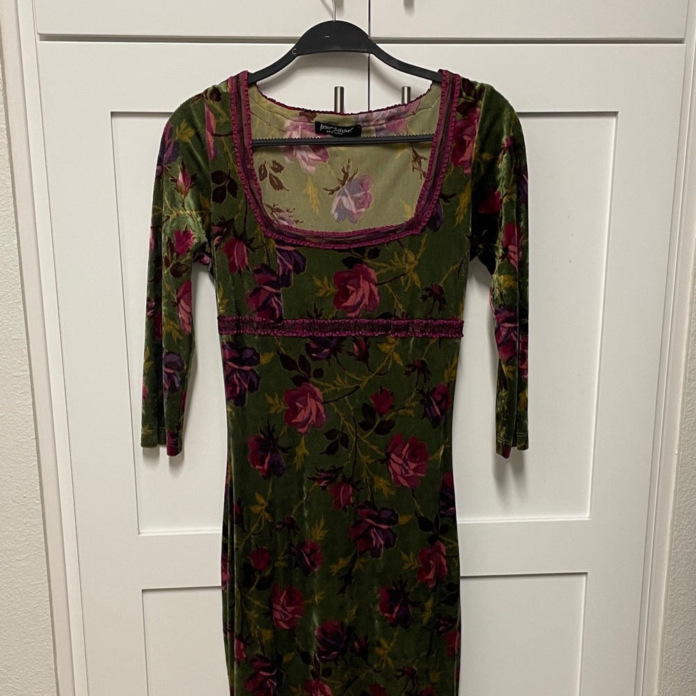Betsey Johnson Green and Purple Floral Long Sleeve Dress